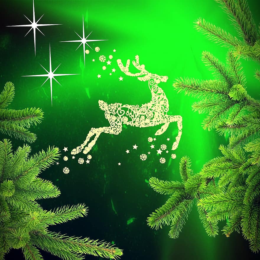 Коледа, Северен елен, щастлив, украса, коледна картичка, Еленът на Дядо Коледа, съзерцателен