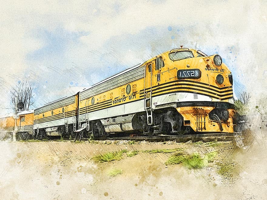pociąg, popędzać, sztuka fotograficzna, lokomotywa, tory kolejowe, tor kolejowy, szyna, kolej żelazna, transport