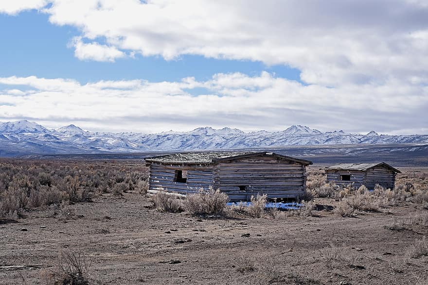 Homestead, Log Cabin, Mountains, Ranch, mountain, landscape, abandoned, rural scene, old, travel, sand