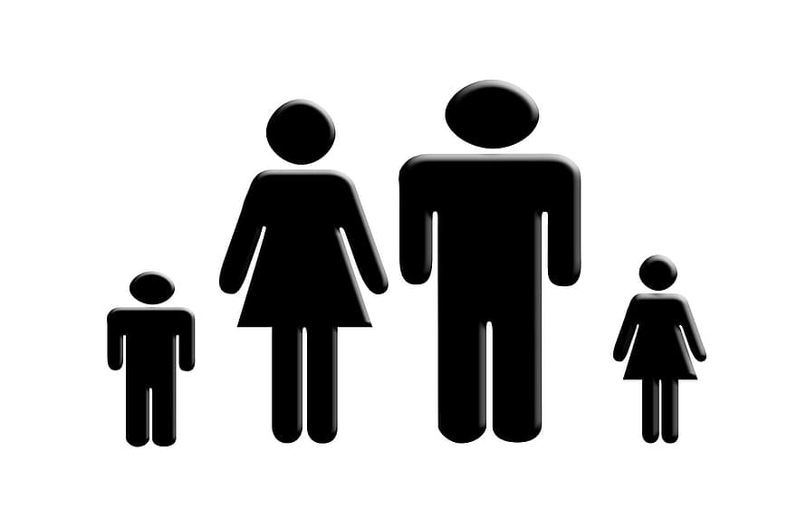 família, símbolos, símbolo, Papai, mãe, filha, filho, pessoas, homem, mulher, criança