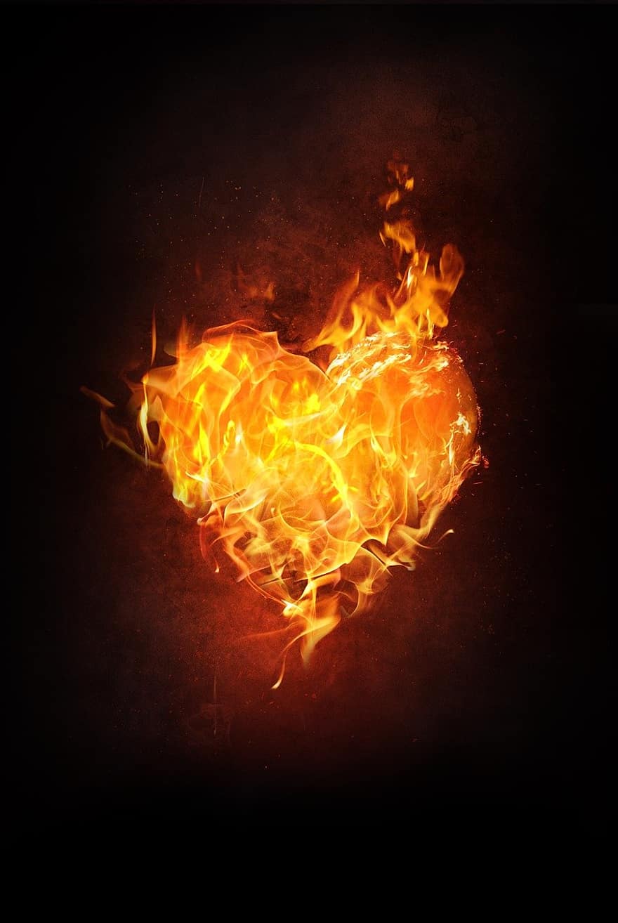 coração, fogo, chama, queimar, amor, heiss, Dia dos namorados, amor ardente, símbolo, sentimentos, namorados