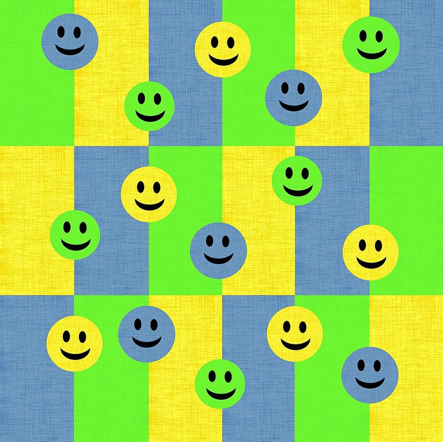 kangas, Smiley, lime, keltainen, sininen, vihreä, pisteitä, design, kuvio, lohkot, kuutiot