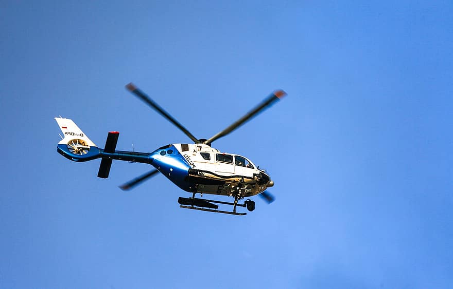 hélicoptère, avion, police, flics, hélice, en volant, véhicule aérien, transport, bleu, la vitesse, militaire