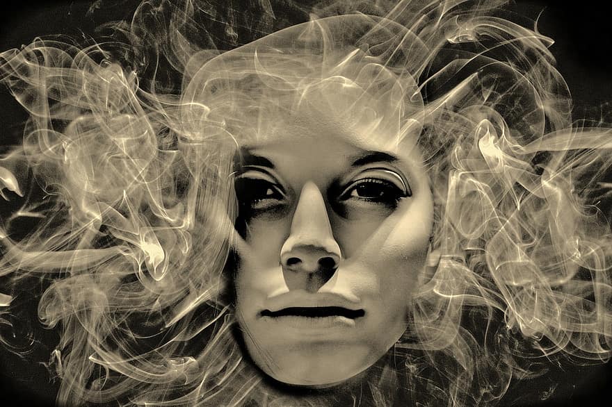 gezicht, ziel, hoofd, rook, portret, profiel, persoon, menselijk, fotomanipulatie