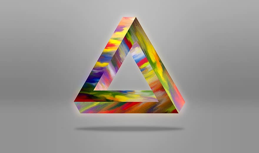 trikampis, santrauka, fonas, tapetai, Penrose trikampis, neįmanomas, spalvinga, pilka, geometrija, iliuzija, kūrybiškumas