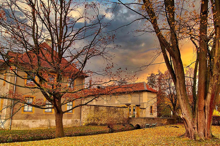 Town, Autumn, House, Village, Werther, Ostwestfalen, Germany, Architecture, Castle