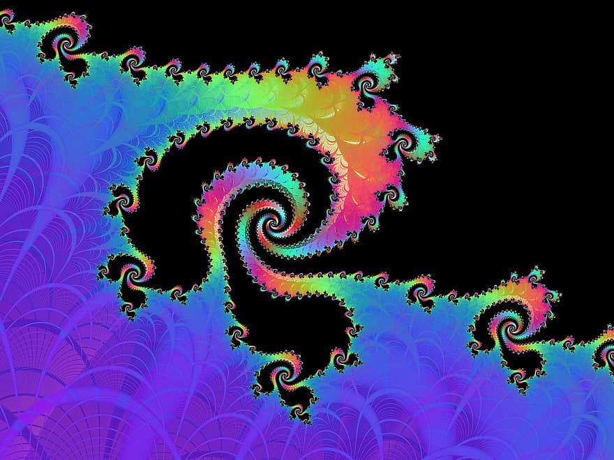 fraktal, spiralformet, vortex, hvirvel, spabad, matematik, abstrakt, iriserende, digital kunst, kunst