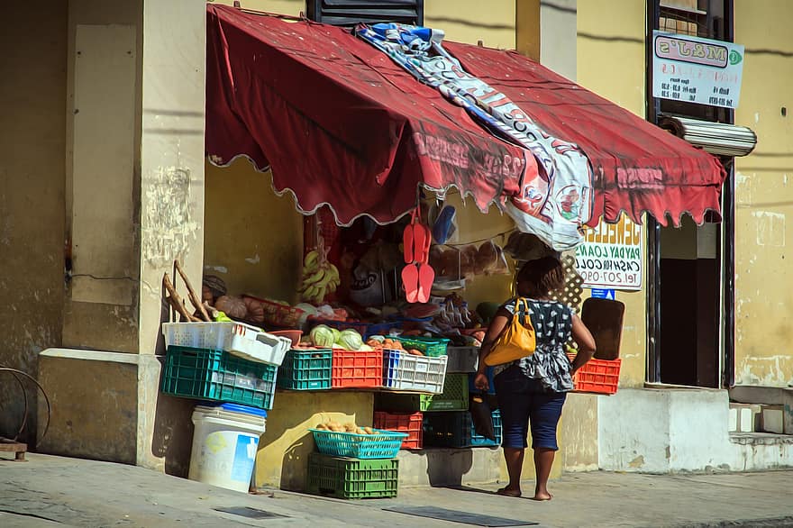 butik, grøntsager, by, fremstille, udendørs, gade, by-, Belize