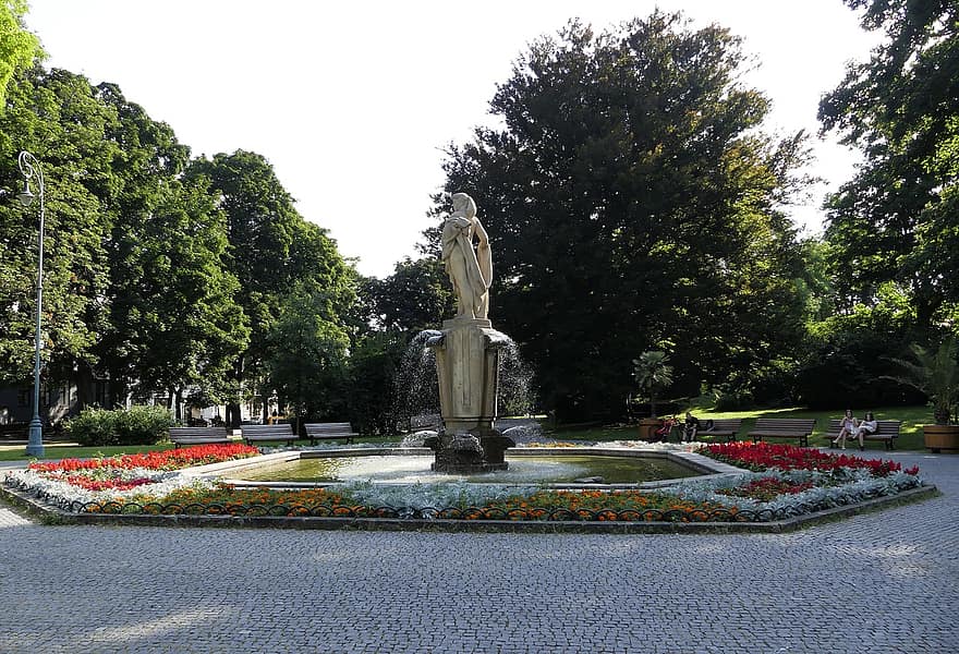 fuente, parque, Republica checa, estatua