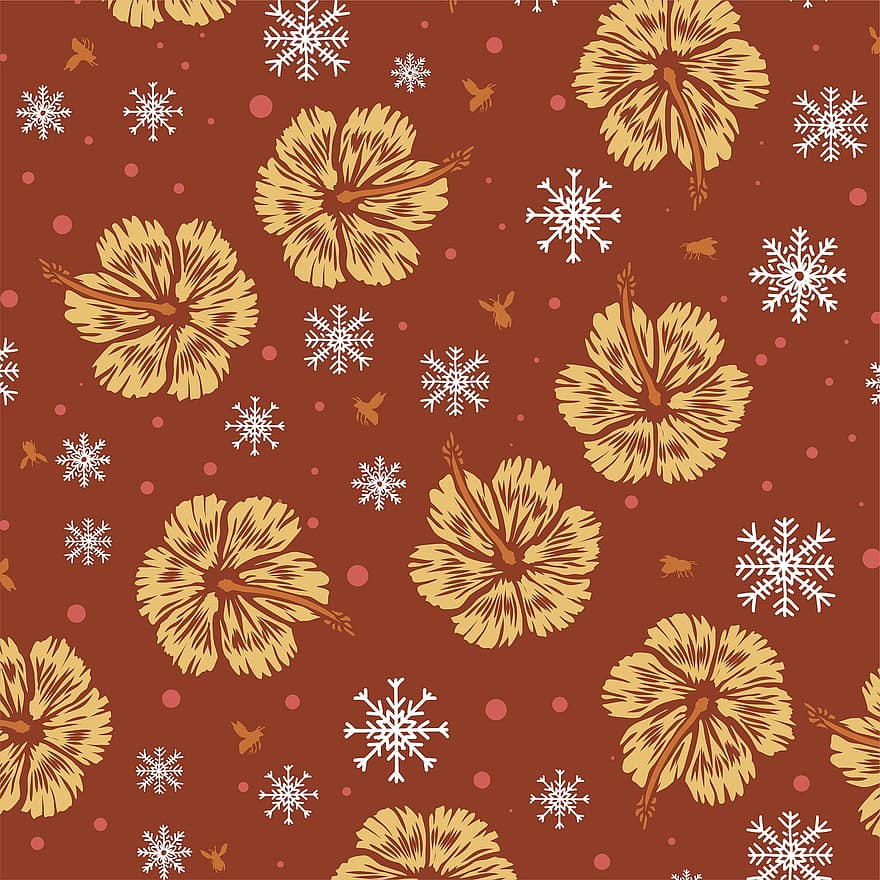 рождество, цветок, снежинки, шаблон, фон, снег, зима, гибискус, орнамент, бесшовный, дизайн