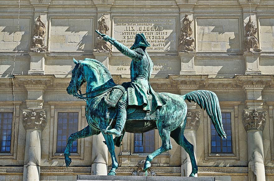 statue, Stockholm, bronze, figure, guerre, soldat, guerrier