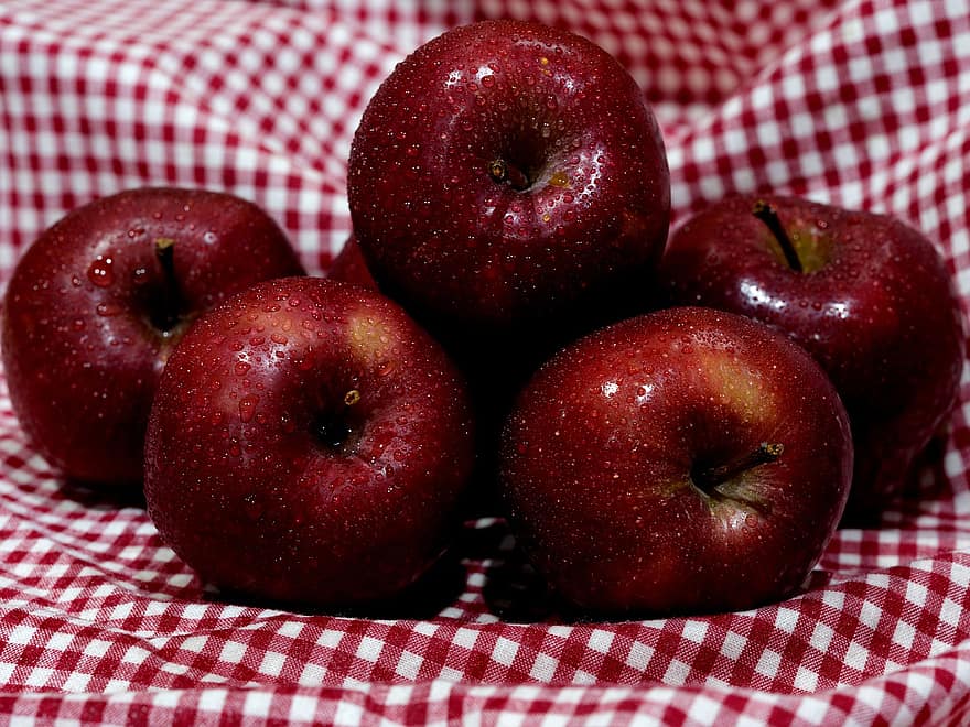frukt, äpple, organisk, skörda, färsk, mat, höst, säsong-, vitamin, friskhet, närbild