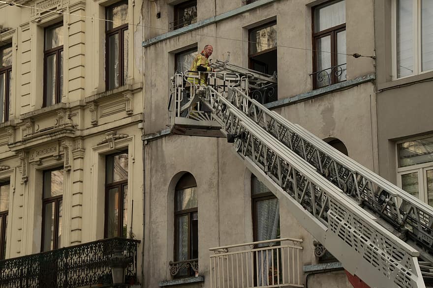 Building, Fire, Stairs, Rescue, City