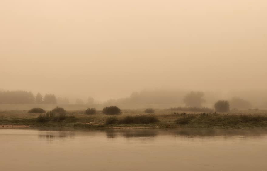 rivière, brouillard, la nature, brumeux, eau, paysage, campagne