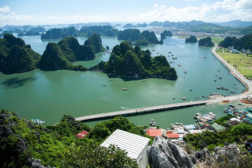 海、海洋、桟橋、港、ハロン、クアンニン、ベトナム、風景、自然、水、航海船