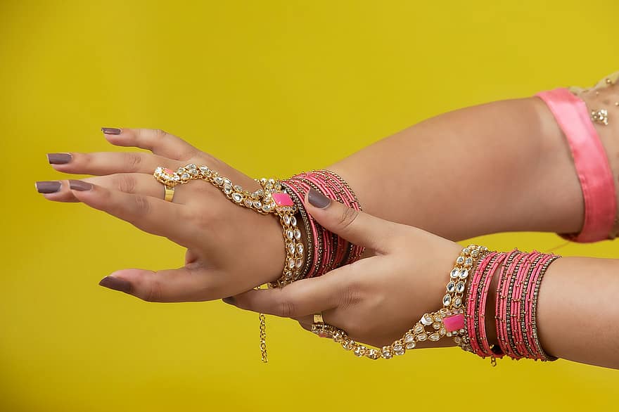nevěsta, tradice, móda, doplněk, šperky, kultura, indický, ruce, ženy, lidské ruky, náramek