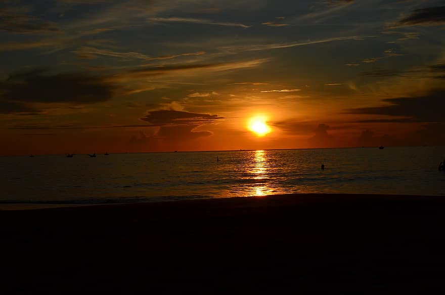 mare, tramonto, all'aperto, spiaggia, da Nang, cielo, nuvole, crepuscolo