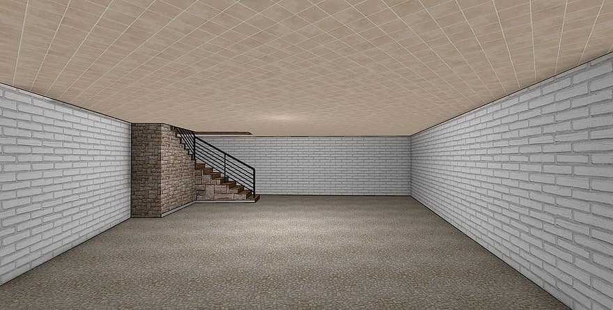 Basement, Cellar, Space, Room, Stairs, 3d, Building, Apartment, Basement Room, Empty, Architecture