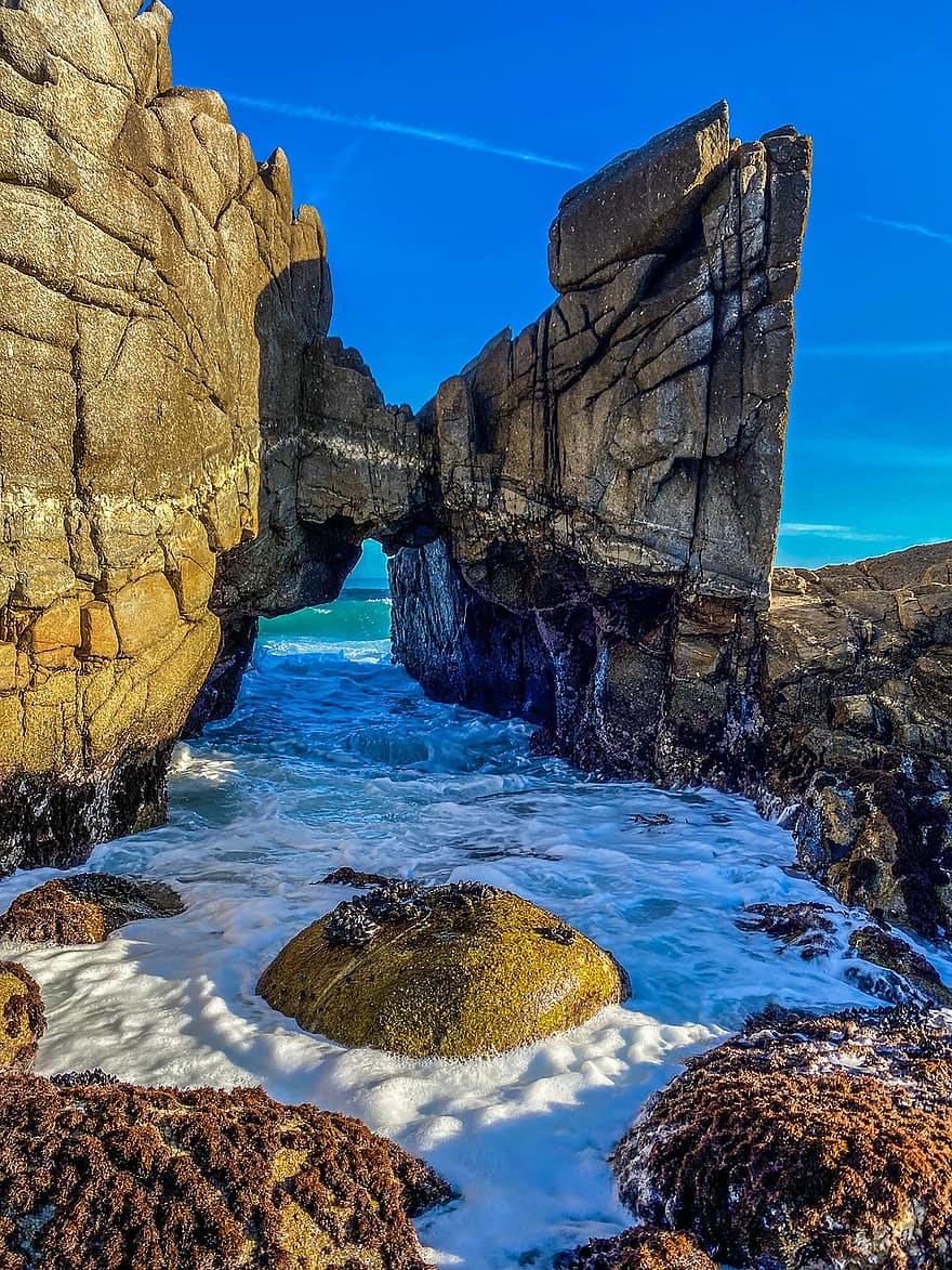 formazione rocciosa, spiaggia, Monterey, onde, scogliera, costa, mare