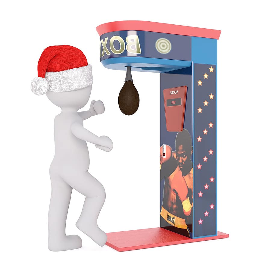 mâle blanc, modèle 3D, tout le corps, Bonnet de noel 3d, Noël, chapeau de père Noël, 3d, blanc, isolé, machine à sous, boîte