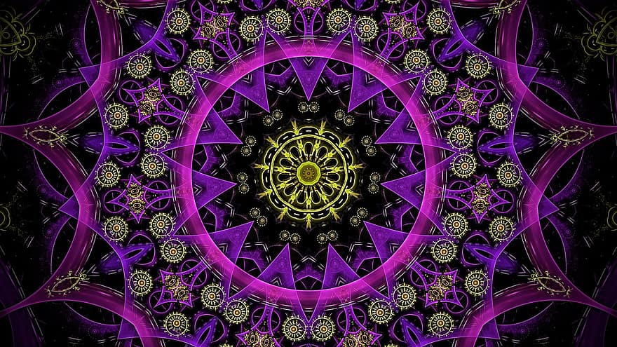 розочка, калейдоскоп, цветочный узор, мандала, фиолетовый фон, фиолетовые обои, Изобразительное искусство, обои на стену