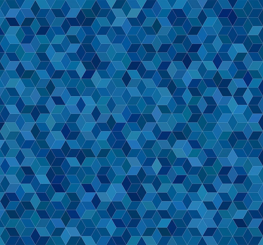 Würfelhintergrund, Hintergrund, Muster, Mosaik-, Würfel, Rhombus, Design, Mosaik-Hintergrund, Fliese, dreidimensional, Blau