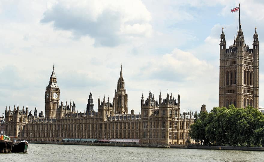 Westminsterský palác, budova, řeka, hodinová věž, big ben, architektura, westminster, věž, parlament, mezník, panoráma