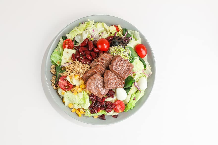 fad, salat, flatlay, skåret ud, mad, grøntsager, frugter, sund og rask, organisk