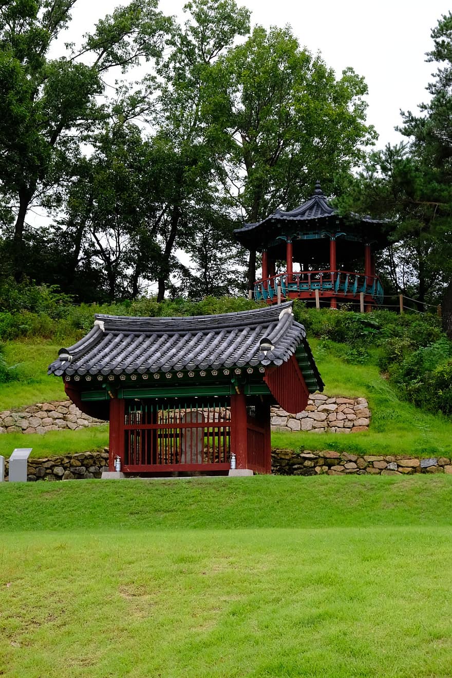 maisema, arkkitehtuuri, rakennus, rakenne, perinteinen talo, korealainen talo, Belvedere, Hanok, giwajip, historiallinen, luonto