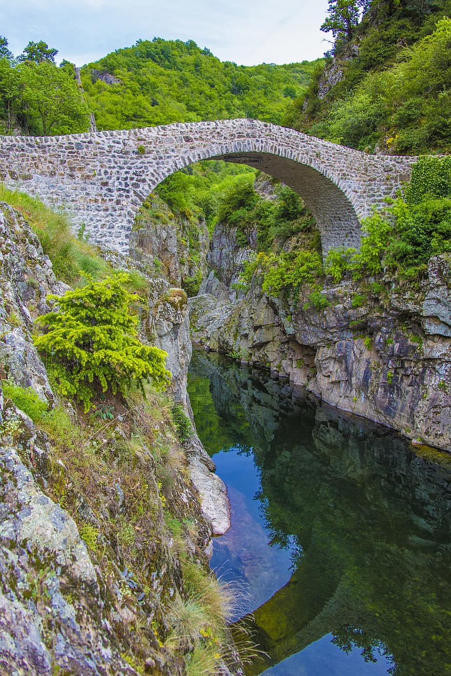 bro, djevelens bro, pierre, elv, tre, Frankrike, natur