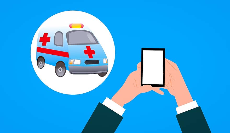 ambulância, carro, aplicação, ligar, seguro, plano, emergência, conceito, médico, símbolo, Cuidado