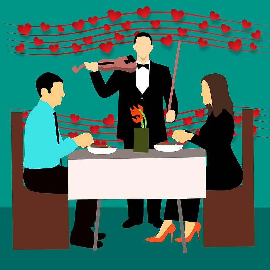 cinta, valentine, tanggal, bersama, makan, restoran, istri, Suami, saling memandang, meja, liburan