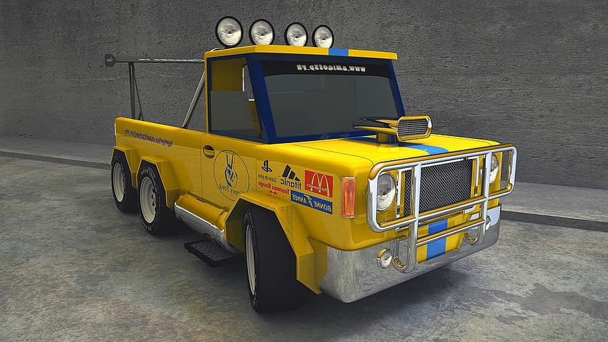 Yellow, 3d, Wheels, Truck, Made, Modeling, Visualization