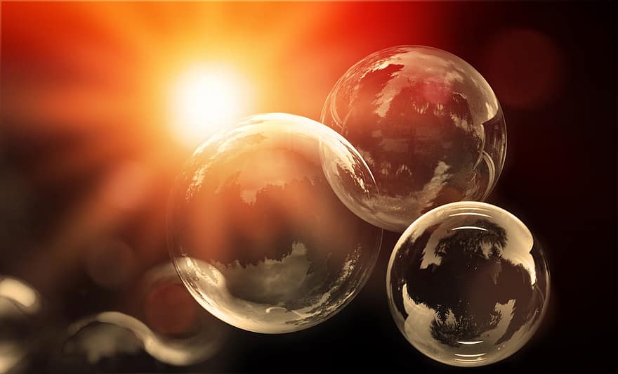 muilo burbulas, spalvotas, kulka, muiluotu vandeniu, sfera, fonas, planetoje, erdvė, iliustracija, santrauka, saulė