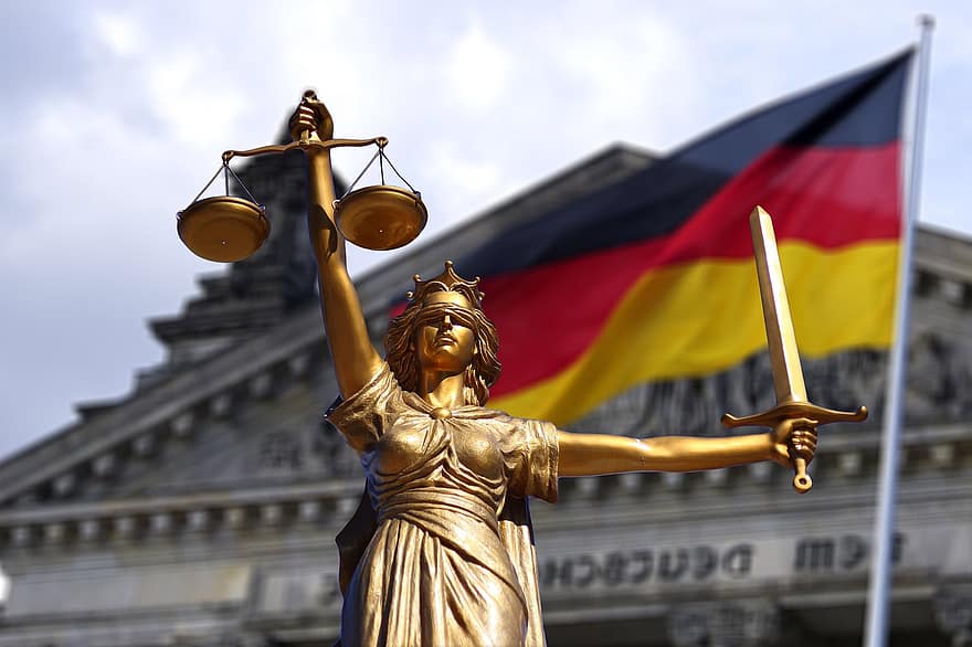 lov, rettferdighet, flagg, Tyskland, internasjonal, regulering, jurisdiksjon