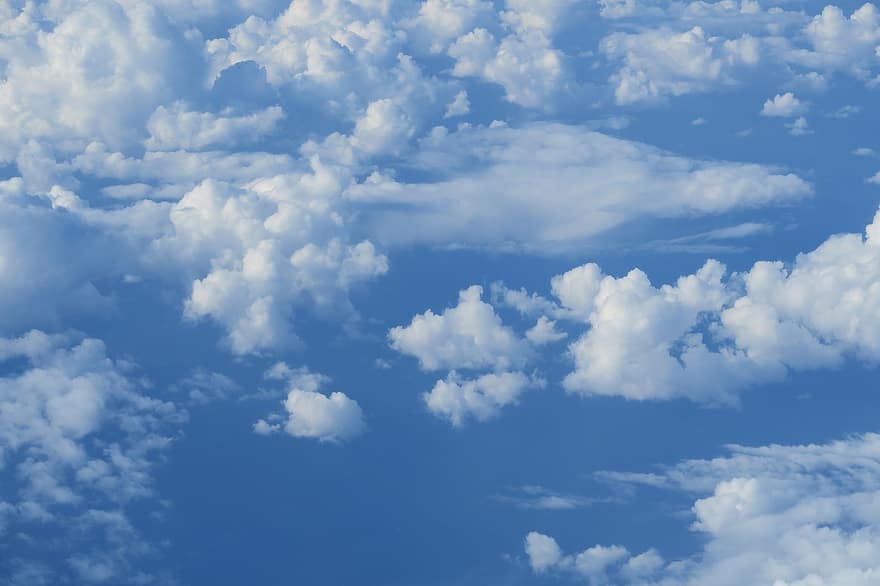 cel, núvols, espai aeri, Cúmulus, vista, blau, temps, dia, núvol, fons, núvol de cúmuls
