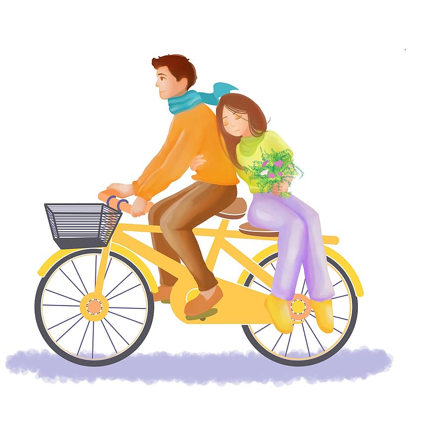 çift, bisiklet, bisiklet sürmek, binme, oğlan, kız, erkek ve kız, Erkek arkadaş kız arkadaşı, ilişki, Aşk, mutlu