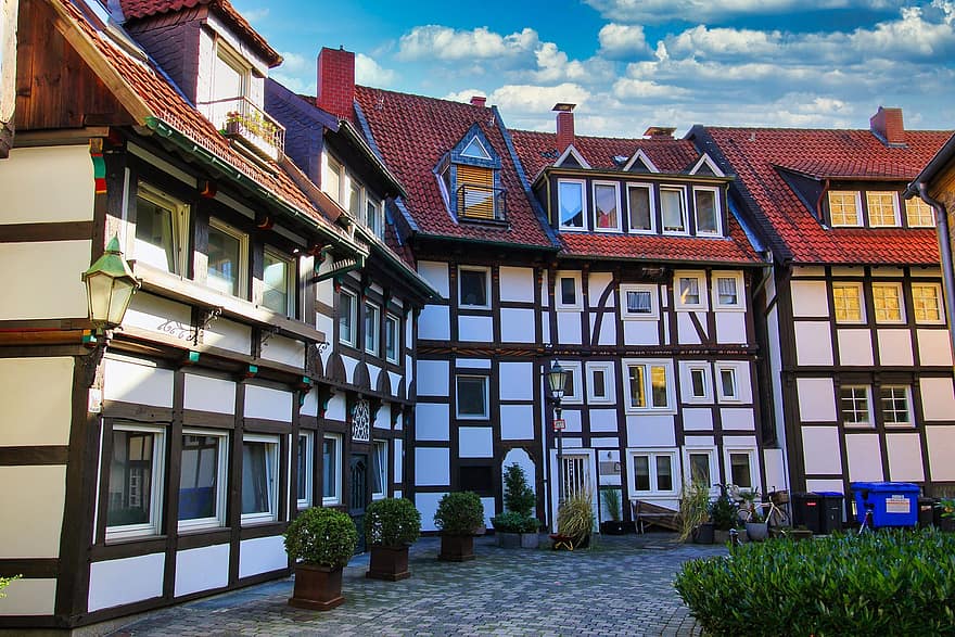 Gütersloh, prédios, arquitetura, Alemanha, treliça, casas de enxaimel