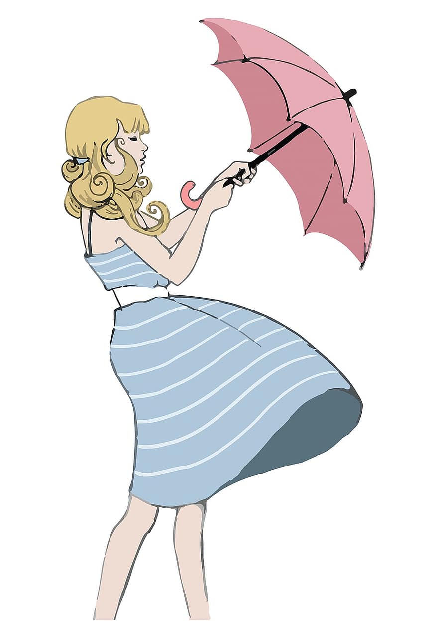 дівчина, леді, жінка, молодий, парасолька, сукня, літо, на відкритому повітрі