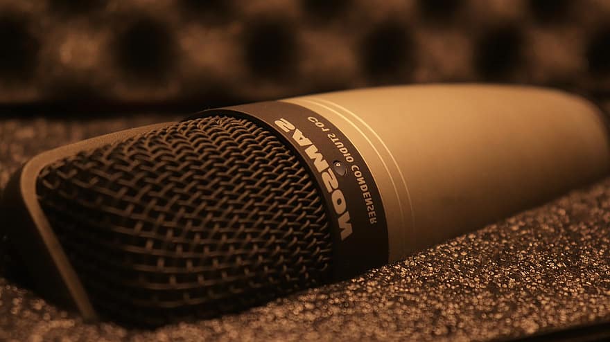 Microphone, Studio Equipment, Recording Equipment, Audio Equipment, close-up, backgrounds, equipment, single object, metal, performance, stage
