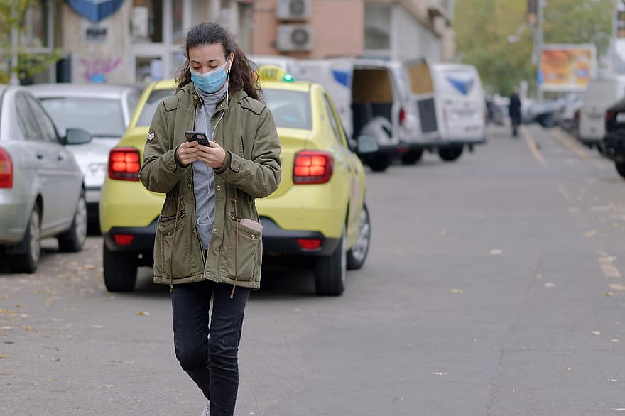 Woman, Street, Face Mask, Covid-19, Pandemic, Walking, one person, men, car, adult, lifestyles