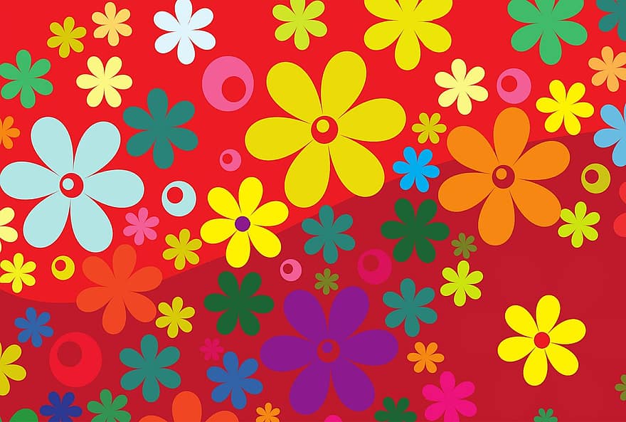bloemen, ornament, decoratie, bloemdessin, bloemisterij, patroon, oranje, retro, deco, flower power, hippie
