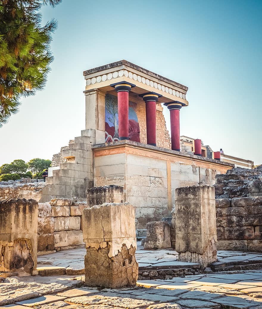 temple, palau, columnes, referència, creta, knossos, Grècia, minoan, minos, palau de knossos, antic