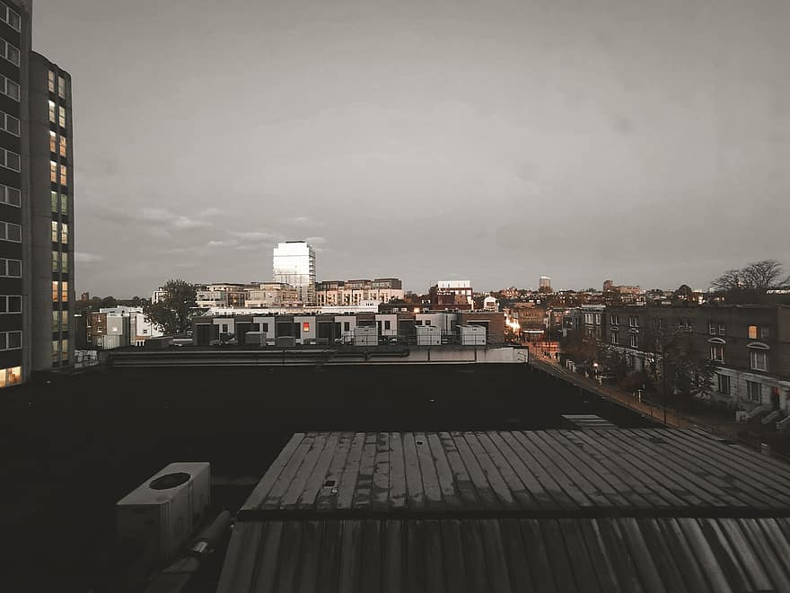 город, здания, крыша, городской, линия горизонта, городок, облачный, мрачный, Лондон, Англия, Объединенное Королевство