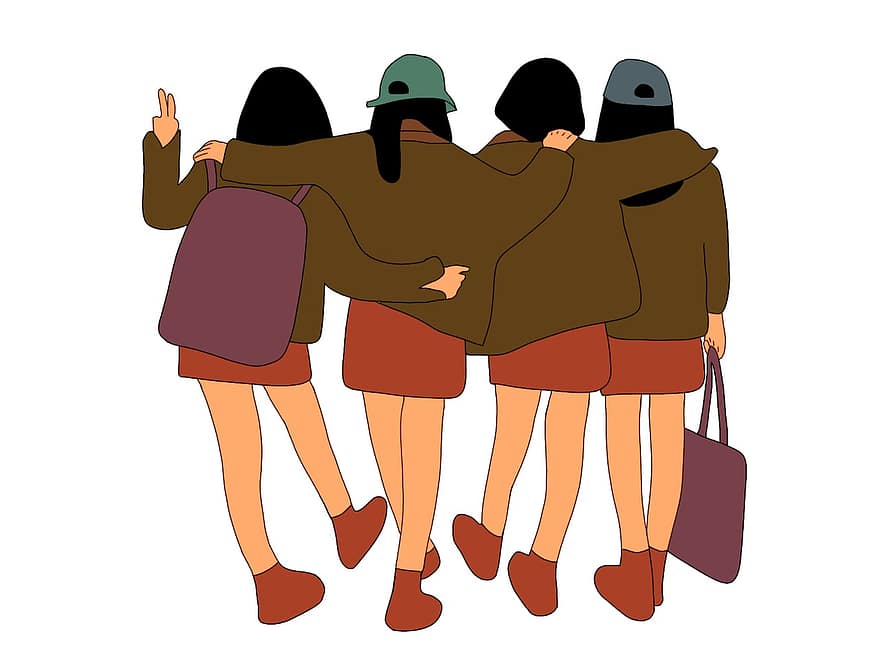 Friendship, Family, Women, Friends, Character, Cartoon, Happiness, Together, Female, men, vector