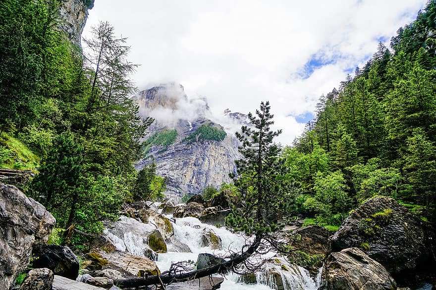 Het Gasterndal, Zwitserland, Kandersteg, wandelen, wateren, Bos, natuur, landschap, alpine, berg-, water