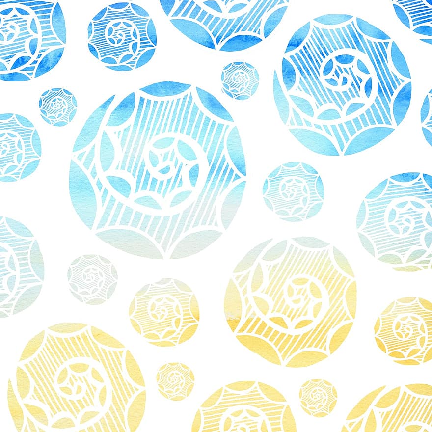Background, Abstract, Blue, Yellow, Summer, Circle, Modern, Scrapbook, Square, Grunge, Doodle