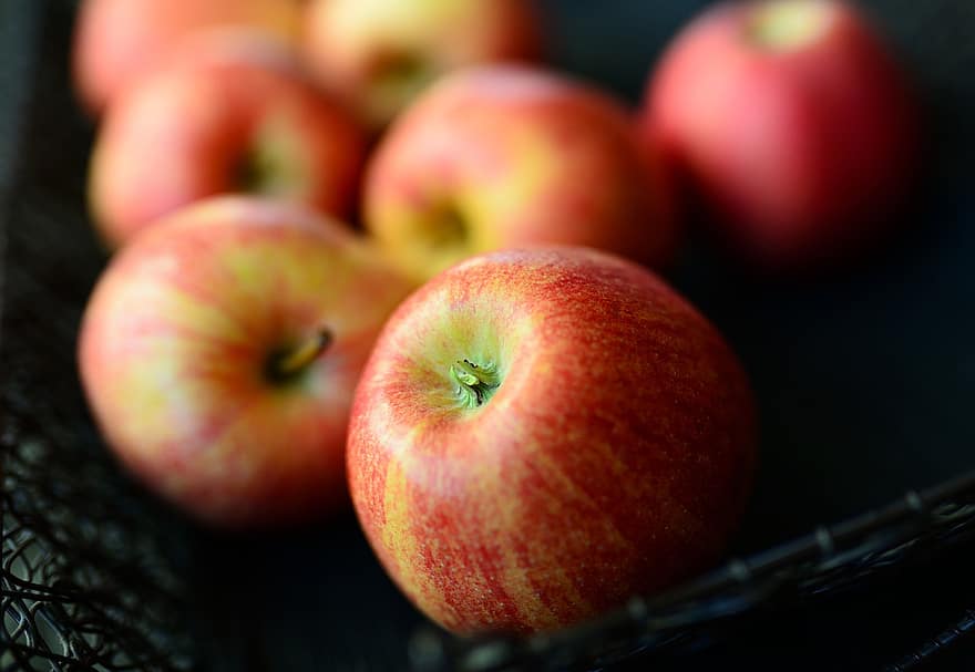 almák, gyümölcsök, érett, piros alma, friss, aratás, gyárt, organikus, egészséges, eszik, piros