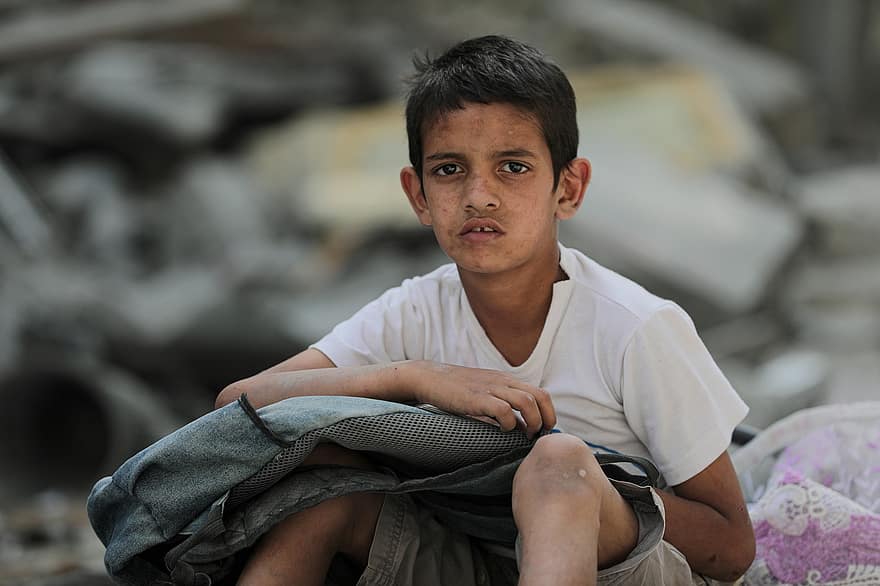 krig, pojke, gaza, porträtt, ledsen, barn, unge, ung, palestina, sorg, fattigdom