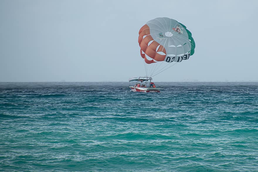 Water Sports, Boat, Parachute, Sailboat, Sea, Ocean, Tropical, Caribbean, flying, extreme sports, men